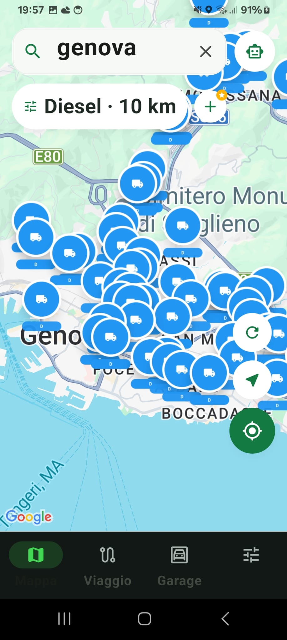Mappa Octanivo con distributori a Genova